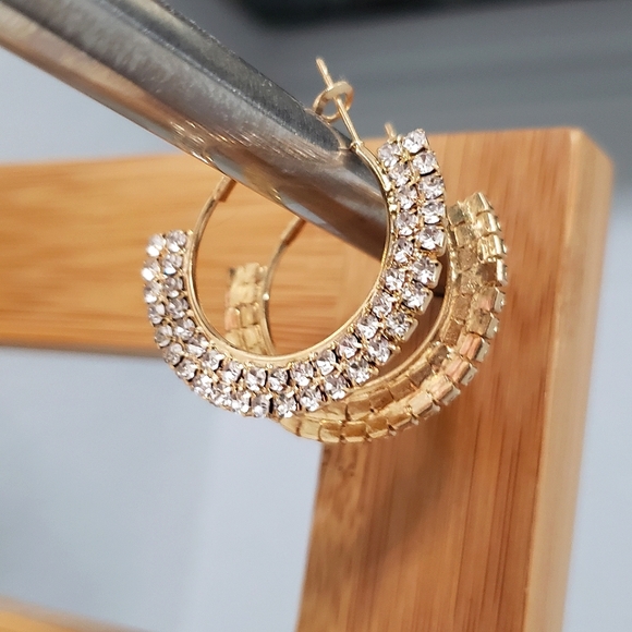 Gold Plated Cubic 💎 Zirconia Hoops - Picture 3 of 5